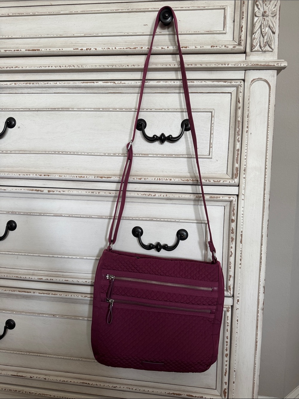 Quilted Crossbody Shoulder Bag in Berry